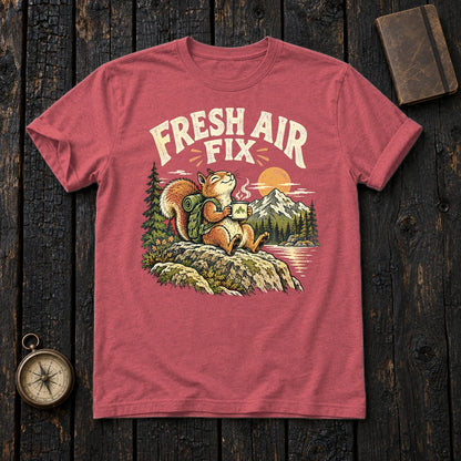Fresh Air Fix Outdoor Squirrel Graphic Tee on Heather Red Everyday Soft Tee