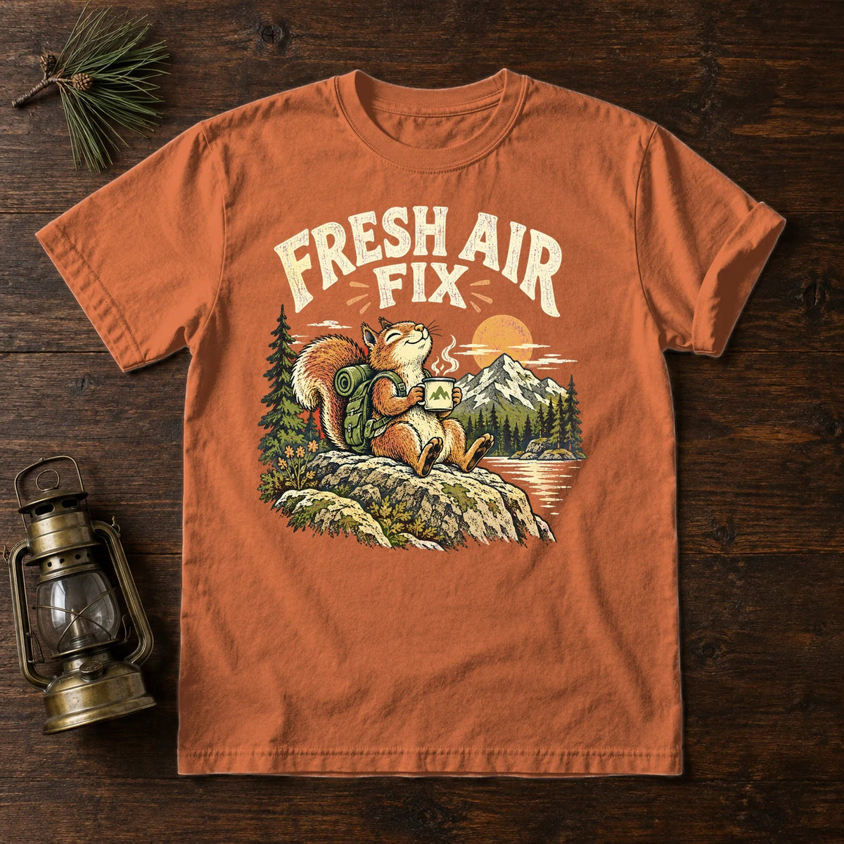 Fresh Air Fix Outdoor Squirrel Graphic Tee on Yam Premium Tee