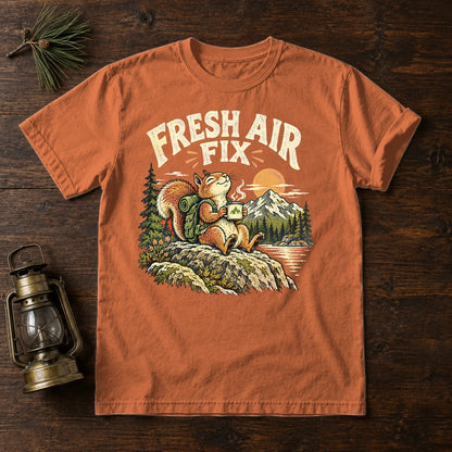 Fresh Air Fix Outdoor Squirrel Graphic Tee on Yam Premium Tee