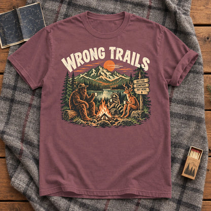 Wrong Trails Bigfoot Campfire Graphic Tee on Brick Premium Tee
