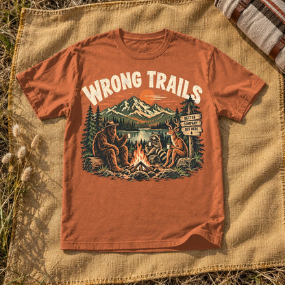 Wrong Trails Bigfoot Campfire Graphic Tee on Yam Premium Tee