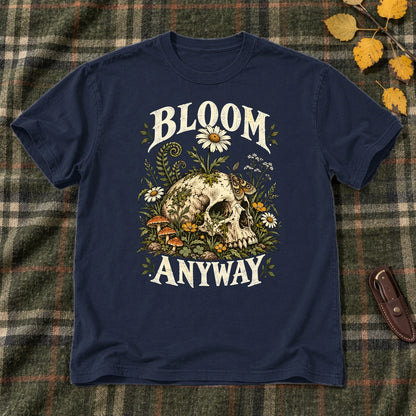 Bloom Anyway Botanical Skull Graphic Tee on Navy Everyday Soft Tee