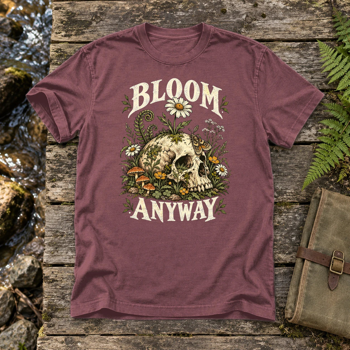 Bloom Anyway Botanical Skull Graphic Tee on Brick Premium Tee