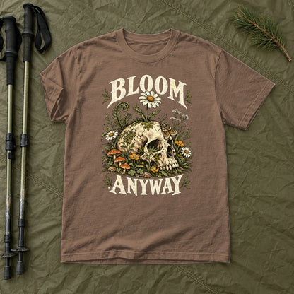 Bloom Anyway Botanical Skull Graphic Tee on Espresso Premium Tee