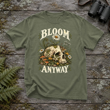 Bloom Anyway Botanical Skull Graphic Tee on Moss Premium Tee