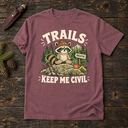 Trails Keep Me Civil Raccoon Graphic Tee on Brick Premium Tee