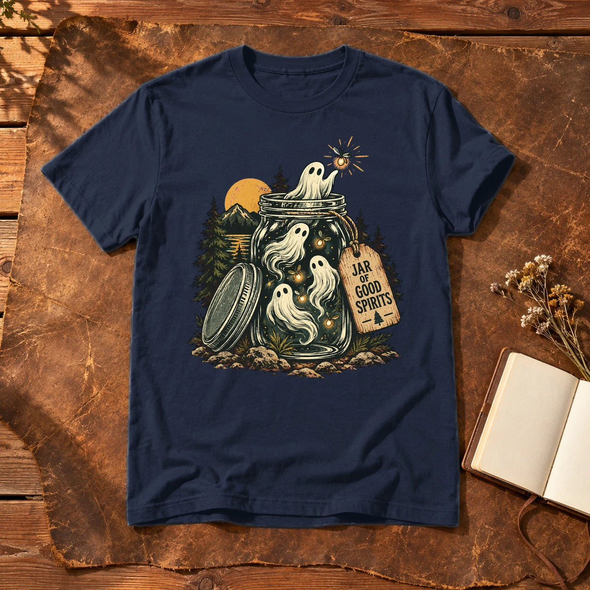 Jar of Good Spirits Graphic Tee on Navy Everyday Soft Tee