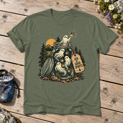 Jar of Good Spirits Graphic Tee on Military Green Everyday Soft Tee
