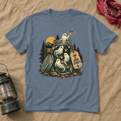 Jar of Good Spirits Graphic Tee on Heather Indigo Everyday Soft Tee