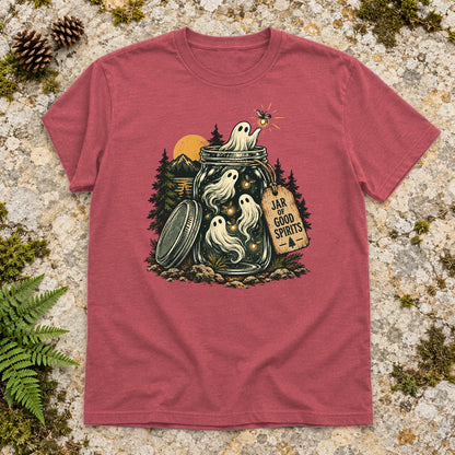 Jar of Good Spirits Graphic Tee on Heather Red Everyday Soft Tee