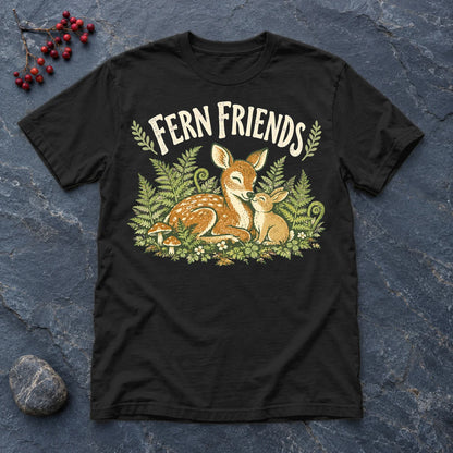 Fern Friends Vintage Woodland Graphic Tee on Black Everyday Soft Tee