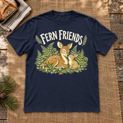 Fern Friends Vintage Woodland Graphic Tee on Navy Everyday Soft Tee