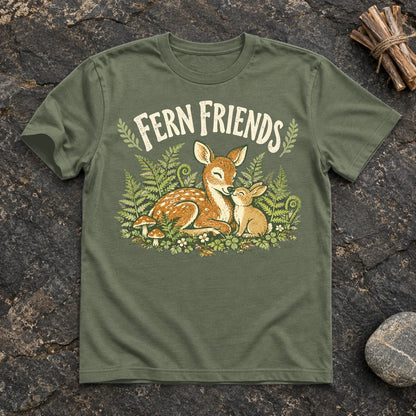 Fern Friends Vintage Woodland Graphic Tee on Military Green Everyday Soft Tee