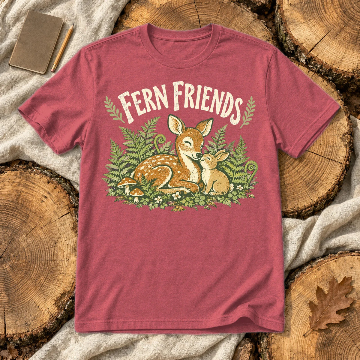 Fern Friends Vintage Woodland Graphic Tee on Heather Red Everyday Soft Tee