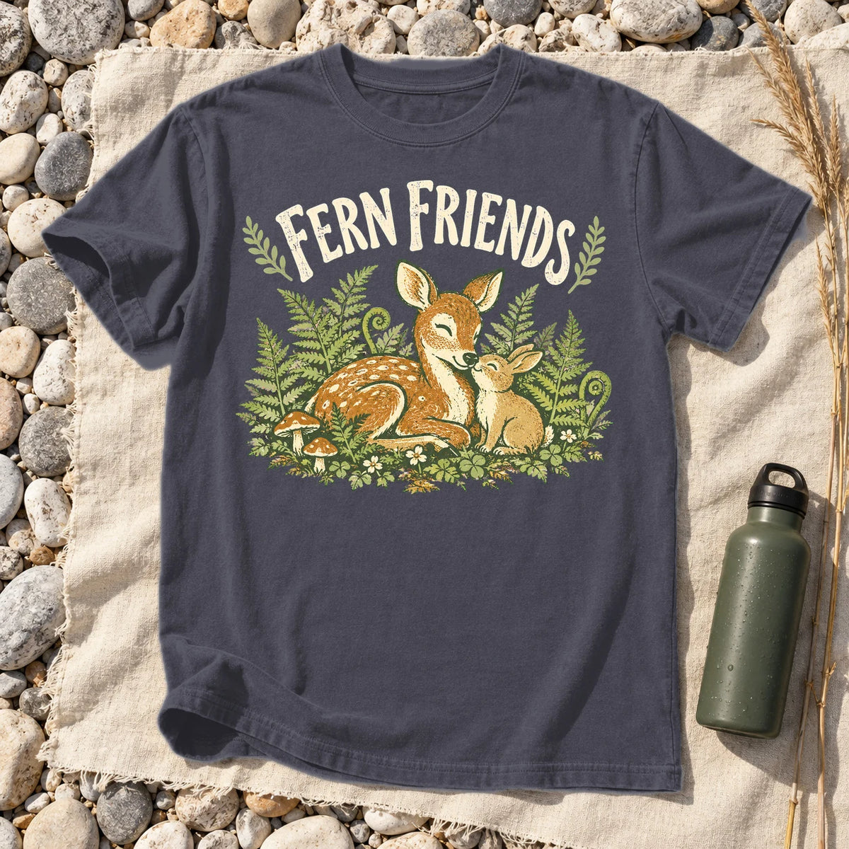 Fern Friends Vintage Woodland Graphic Tee on Navy Premium Tee