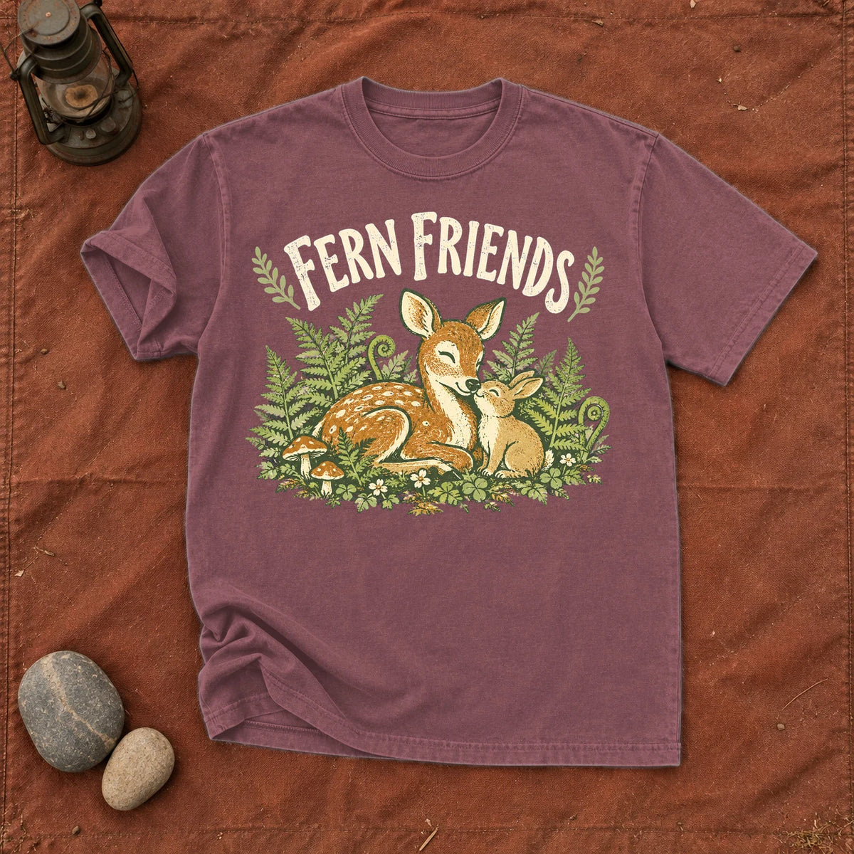Fern Friends Vintage Woodland Graphic Tee on Brick Premium Tee