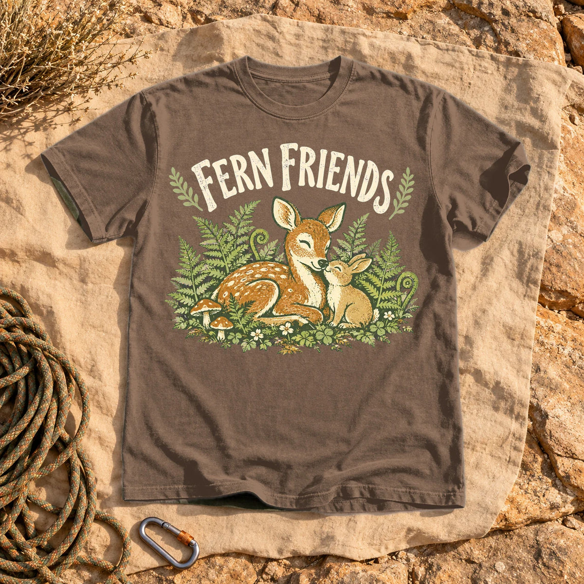 Fern Friends Vintage Woodland Graphic Tee on Espresso Premium Tee