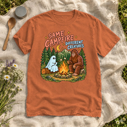 Same Campfire Different Creatures Graphic Tee on Yam Premium Tee