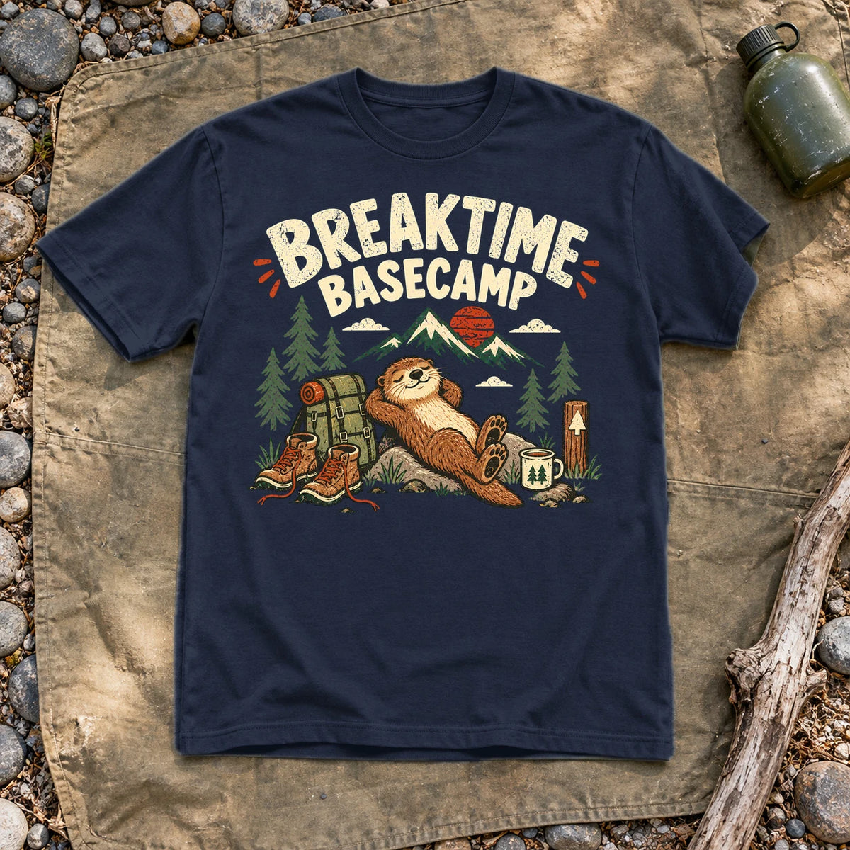 Breaktime Basecamp Otter Graphic Tee on Navy Everyday Soft Tee