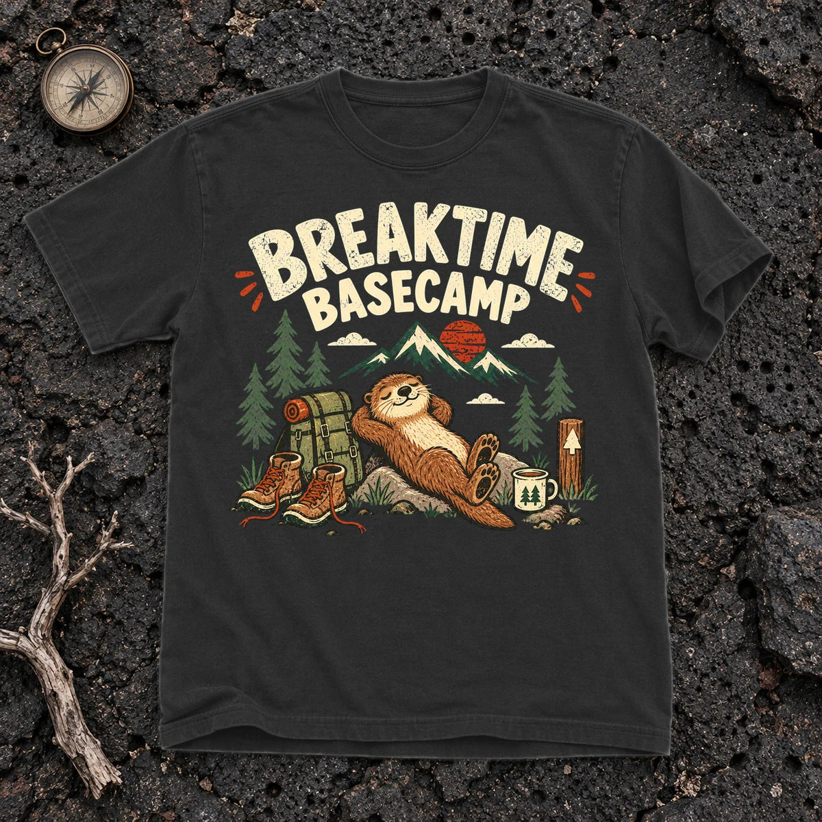 Breaktime Basecamp Otter Graphic Tee on Black Premium Tee
