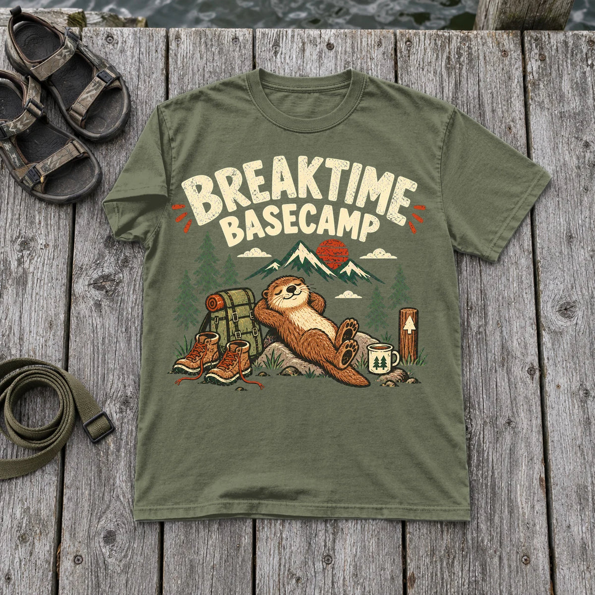Breaktime Basecamp Otter Graphic Tee on Moss Premium Tee