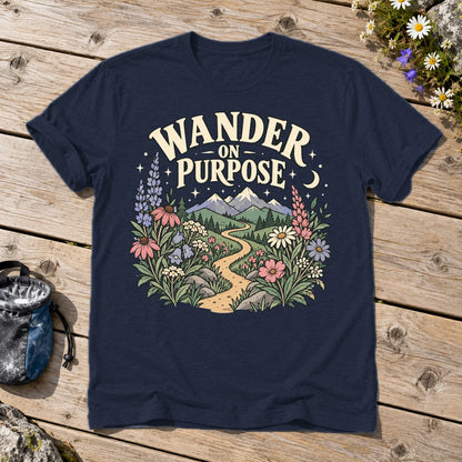 Wander On Purpose Graphic Tee on Navy Everyday Soft Tee
