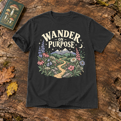 Wander On Purpose Graphic Tee on Black Premium Tee