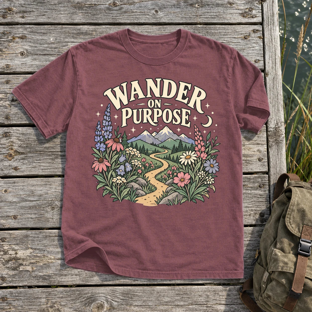 Wander On Purpose Graphic Tee on Brick Premium Tee
