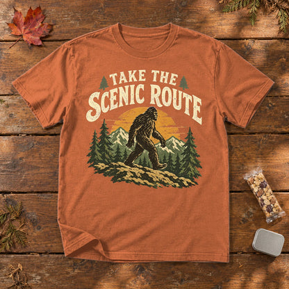 Take The Scenic Route Bigfoot Graphic Tee on Yam Premium Tee
