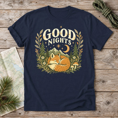 Good Nights Sleeping Fox Graphic Tee on Navy Everyday Soft Tee