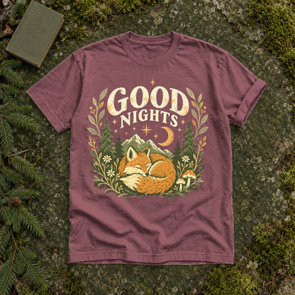 Good Nights Sleeping Fox Graphic Tee on Brick Premium Tee