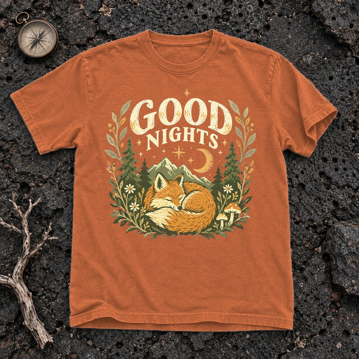 Good Nights Sleeping Fox Graphic Tee on Yam Premium Tee