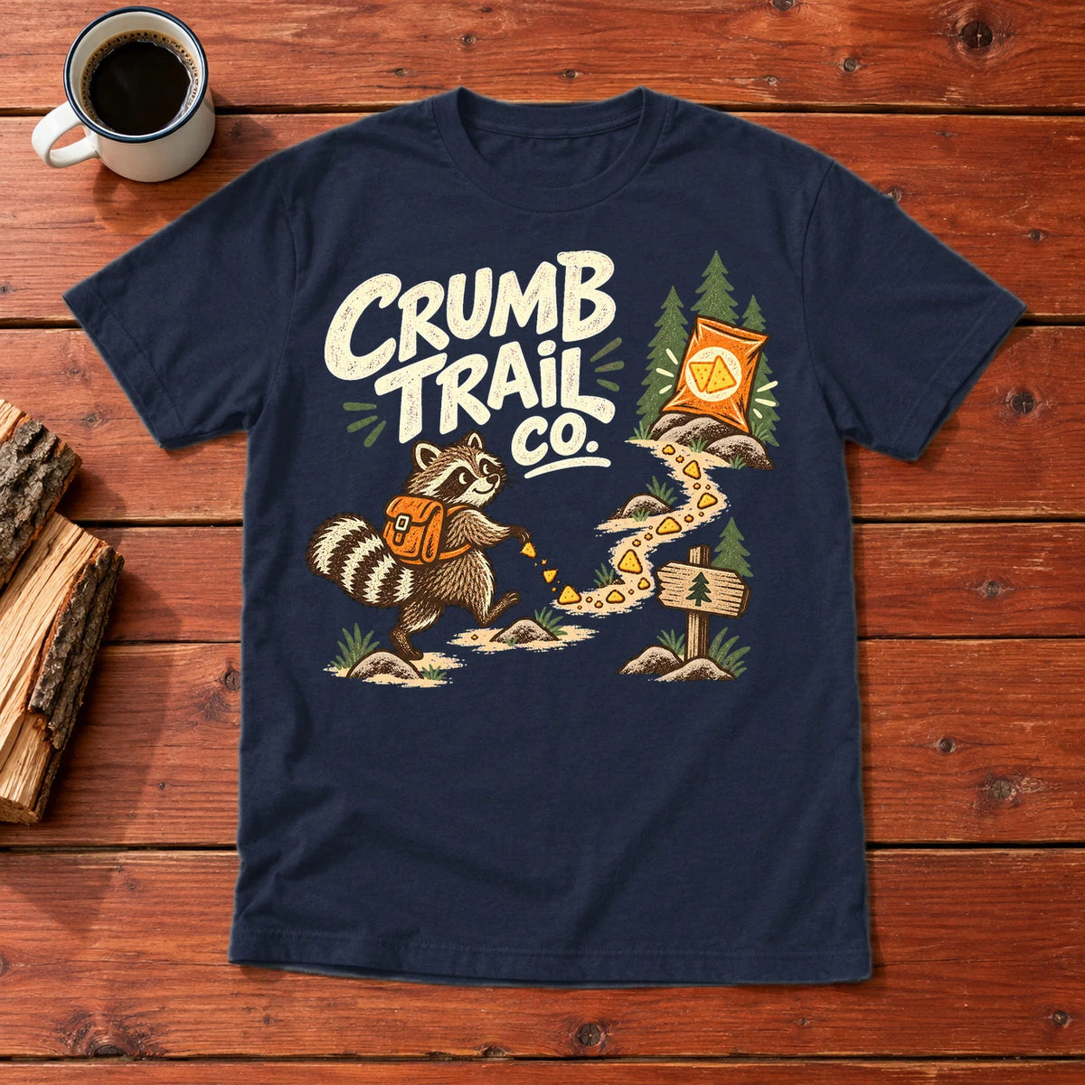 Crumb Trail Co. Raccoon Graphic Tee on Navy Everyday Soft Tee