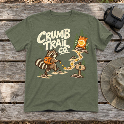 Crumb Trail Co. Raccoon Graphic Tee on Military Green Everyday Soft Tee