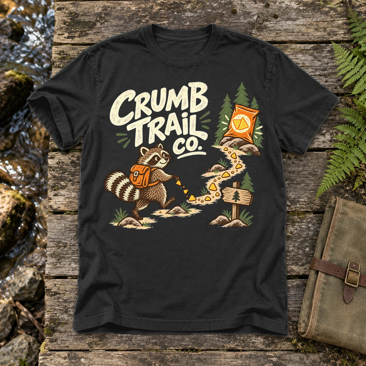 Crumb Trail Co. Raccoon Graphic Tee on Black Premium Tee