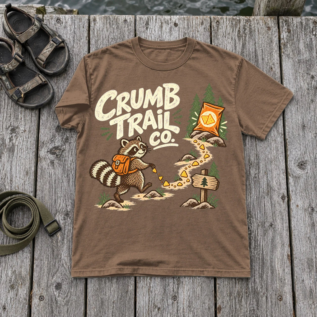 Crumb Trail Co. Raccoon Graphic Tee on Espresso Premium Tee