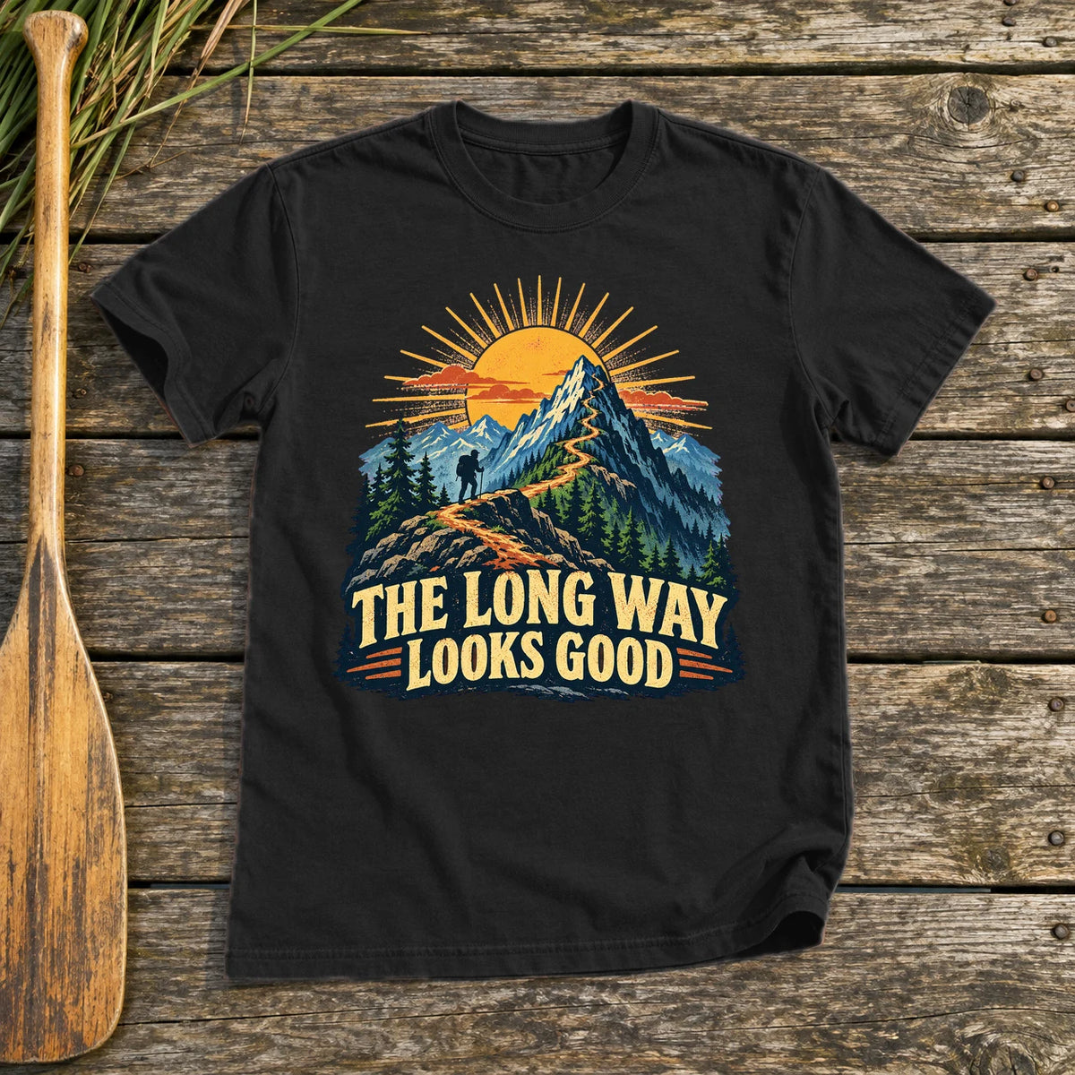 The Long Way Looks Good Graphic Tee on Black Everyday Soft Tee