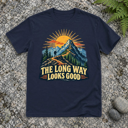 The Long Way Looks Good Graphic Tee on Navy Everyday Soft Tee