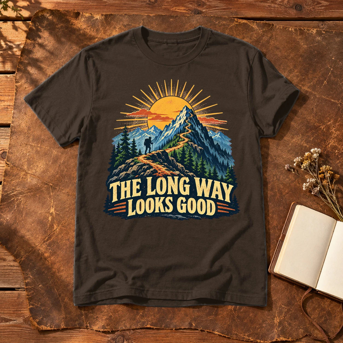 The Long Way Looks Good Graphic Tee on Dark Chocolate Everyday Soft Tee
