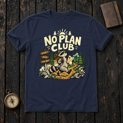 No Plan Club Raccoon Graphic Tee on Navy Everyday Soft Tee