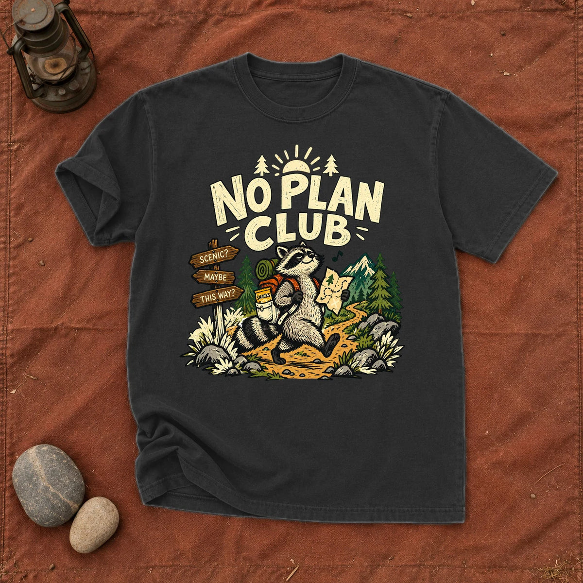 No Plan Club Raccoon Graphic Tee on Black Premium Tee