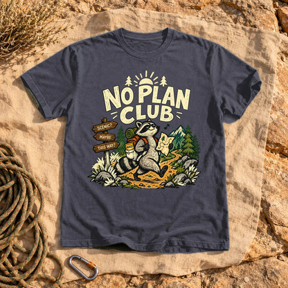 No Plan Club Raccoon Graphic Tee on Navy Premium Tee