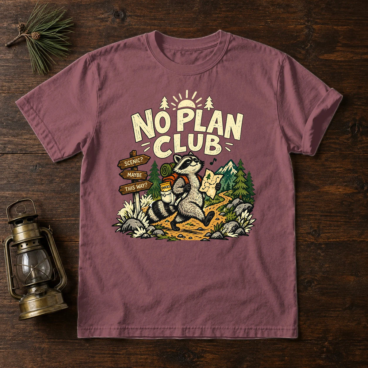 No Plan Club Raccoon Graphic Tee on Brick Premium Tee