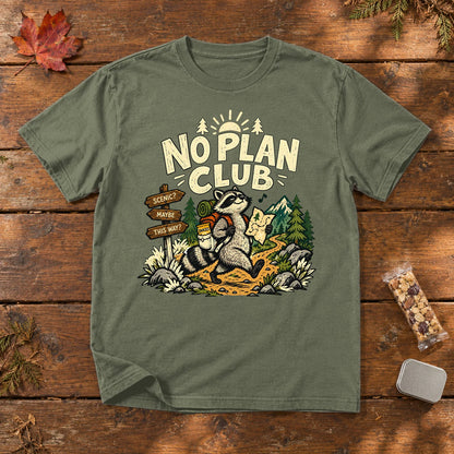 No Plan Club Raccoon Graphic Tee on Moss Premium Tee