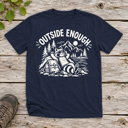Outside Enough Raccoon Graphic Tee on Navy Everyday Soft Tee