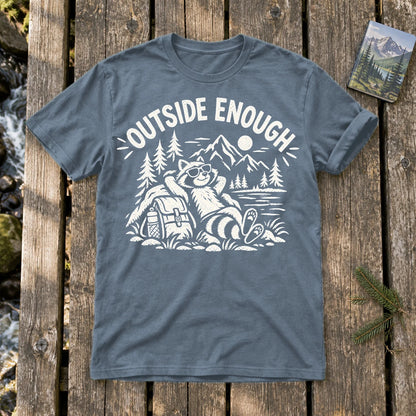 Outside Enough Raccoon Graphic Tee on Heather Indigo Everyday Soft Tee
