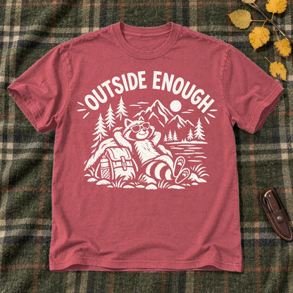 Outside Enough Raccoon Graphic Tee on Heather Red Everyday Soft Tee