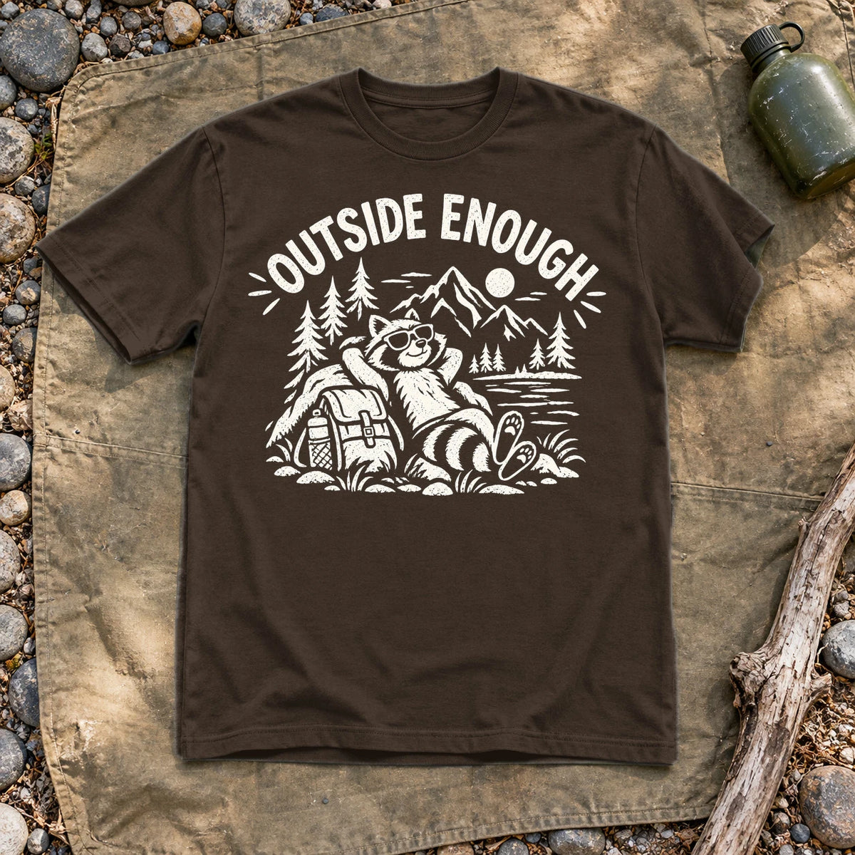 Outside Enough Raccoon Graphic Tee on Dark Chocolate Everyday Soft Tee