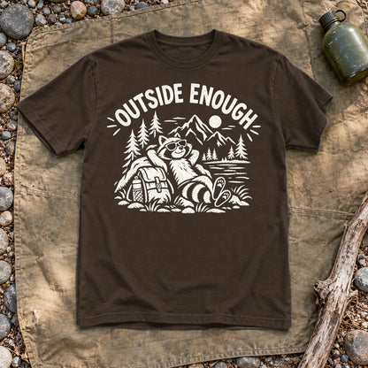 Outside Enough Raccoon Graphic Tee on Dark Chocolate Everyday Soft Tee