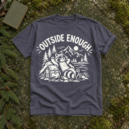 Outside Enough Raccoon Graphic Tee on Navy Premium Tee